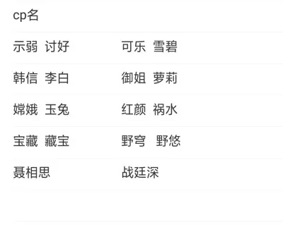 5、好听的小说主角情侣名:求好听小说情侣名